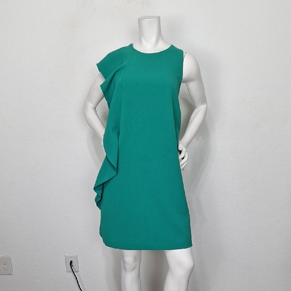 Chelsea28 Coquette Minimalist Green Ruffle Shift Minimalist Cocktail Dress Sz. 8